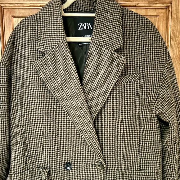 Zara Long Wool Herringbone Jacket - Picture 5 of 6